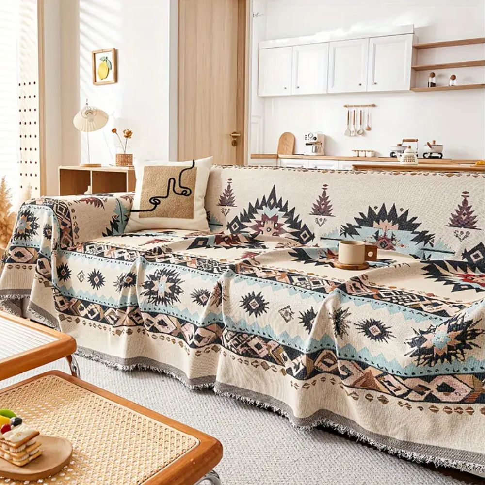 Sofa Cover Beige Chenille | Bohemian Charm 2