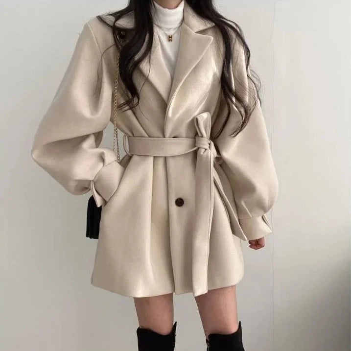 Variant image for Women Short Coat Beige Wool Blend | Winter Elegance-5