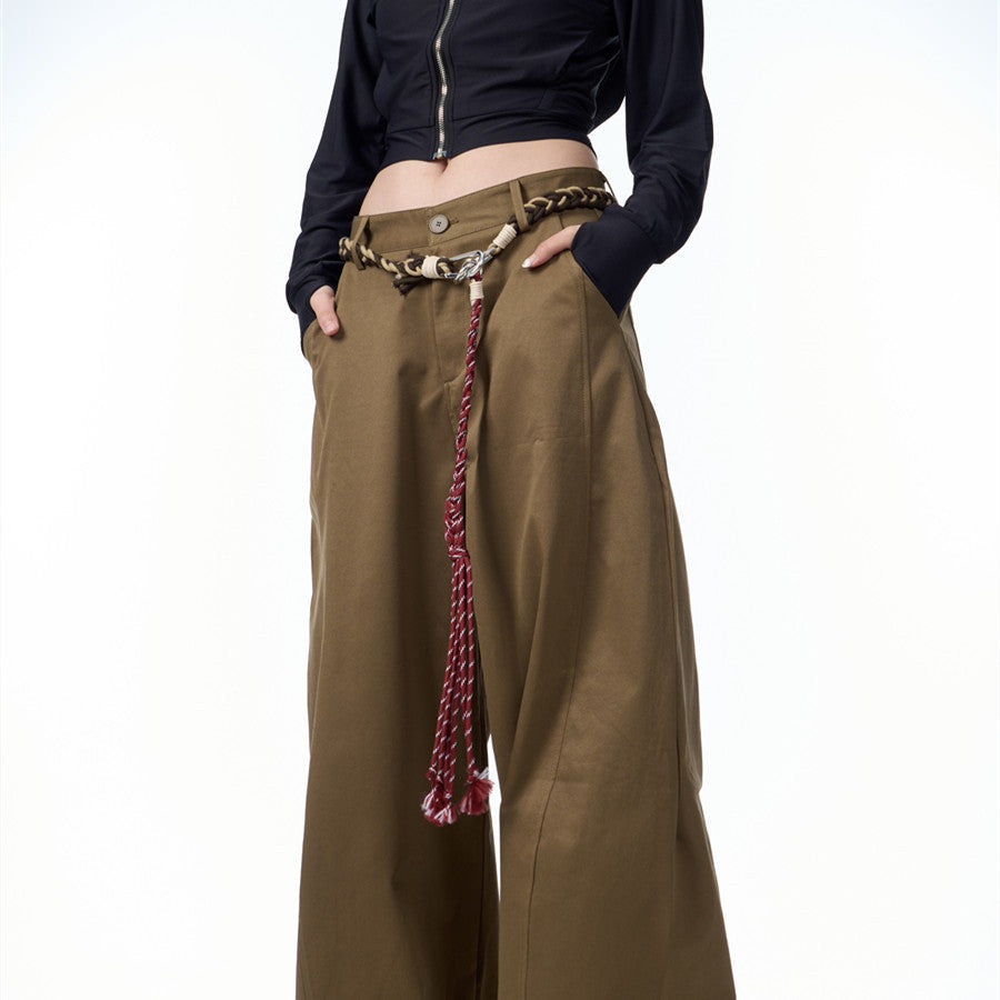 Women Wide Leg Pants Apricot Polyester | Retro Artist-2