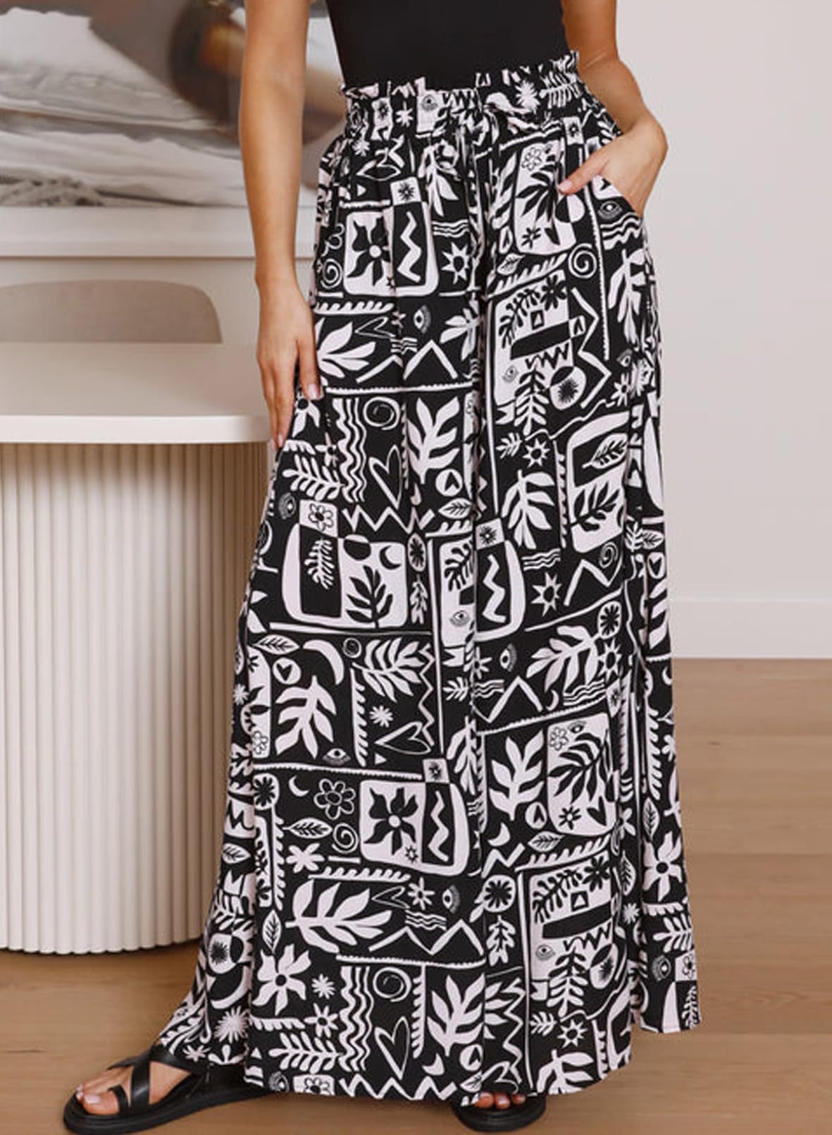 Variant image for Women Wide Leg Trousers White Spandex | Elegant Comfort-36