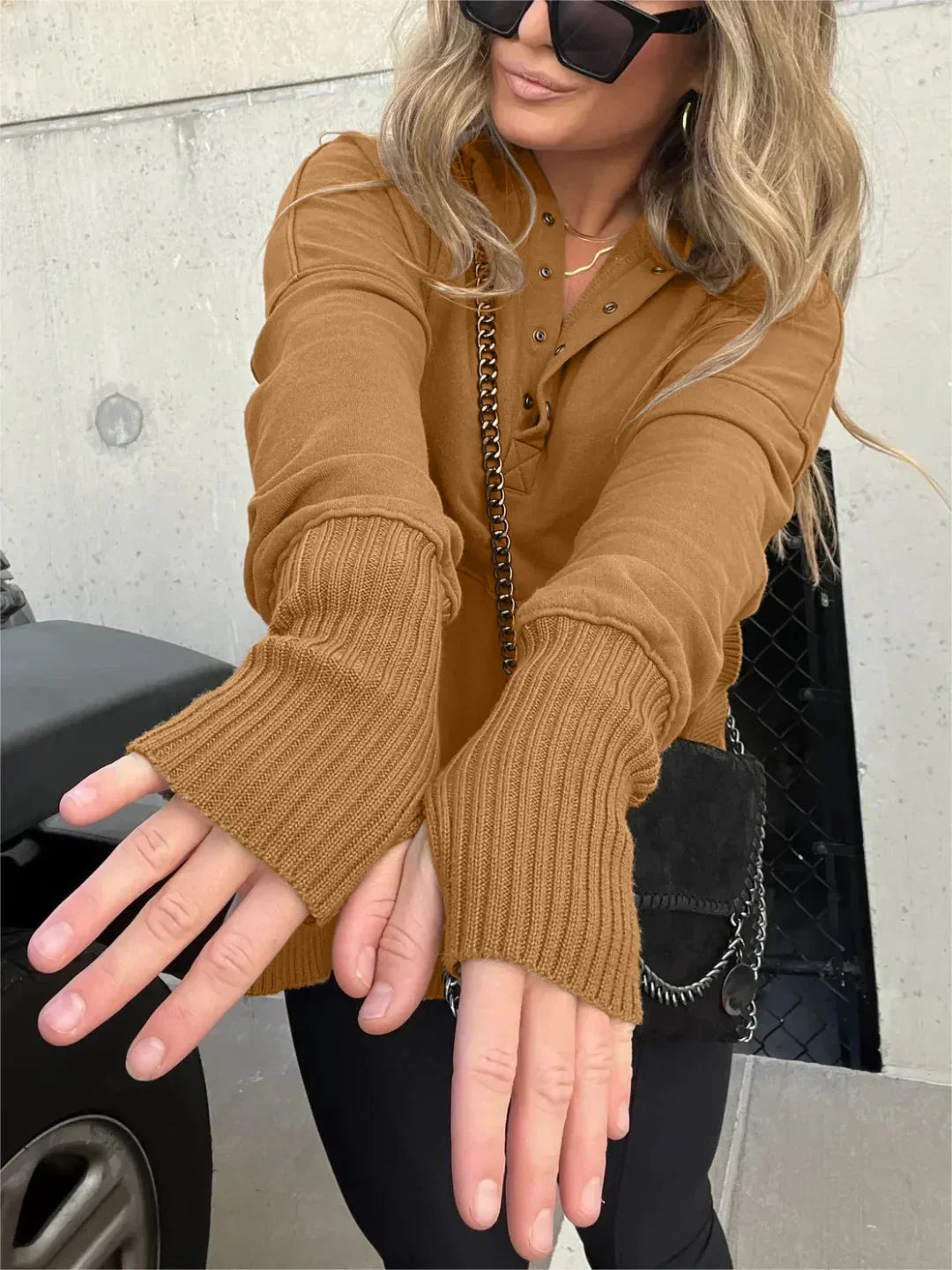 Women Oversized Button Sweatshirt | Emanuelle