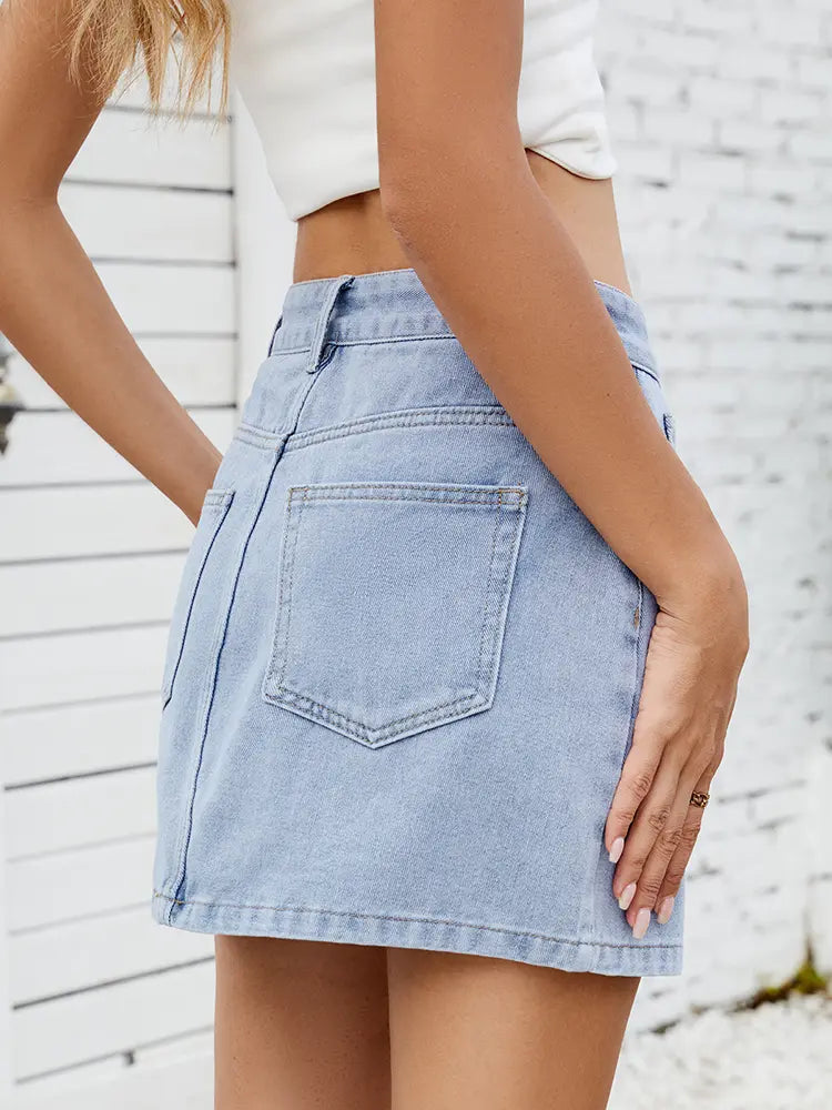 Women Denim Skirt Blue Denim | Trendsetter-4