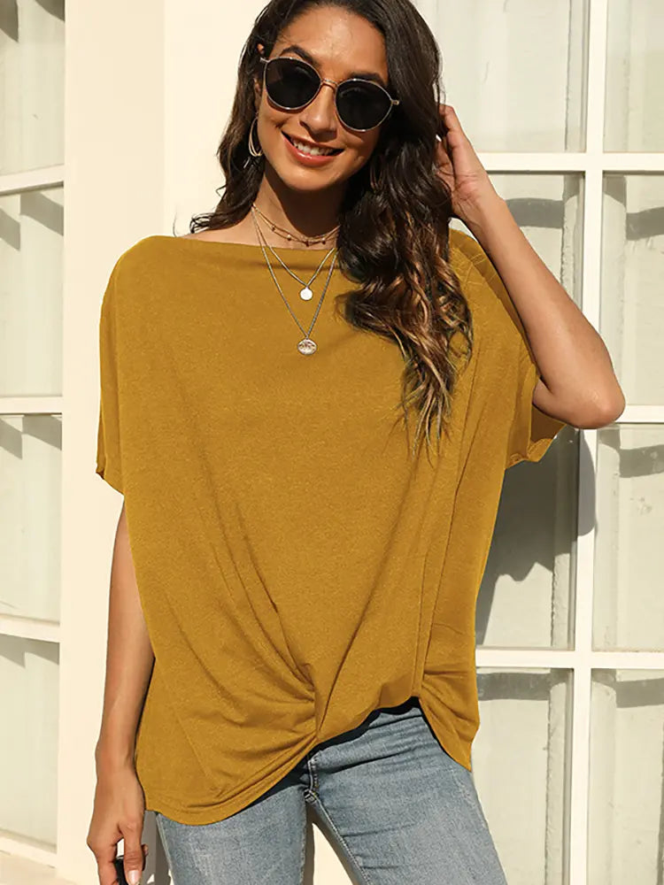 Women Off-Shoulder T-Shirt Solid Color Cotton | Bella-4