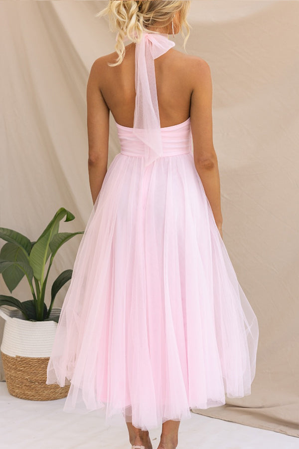 Women Halter-Neck Tulle Midi Dress | Emmeline