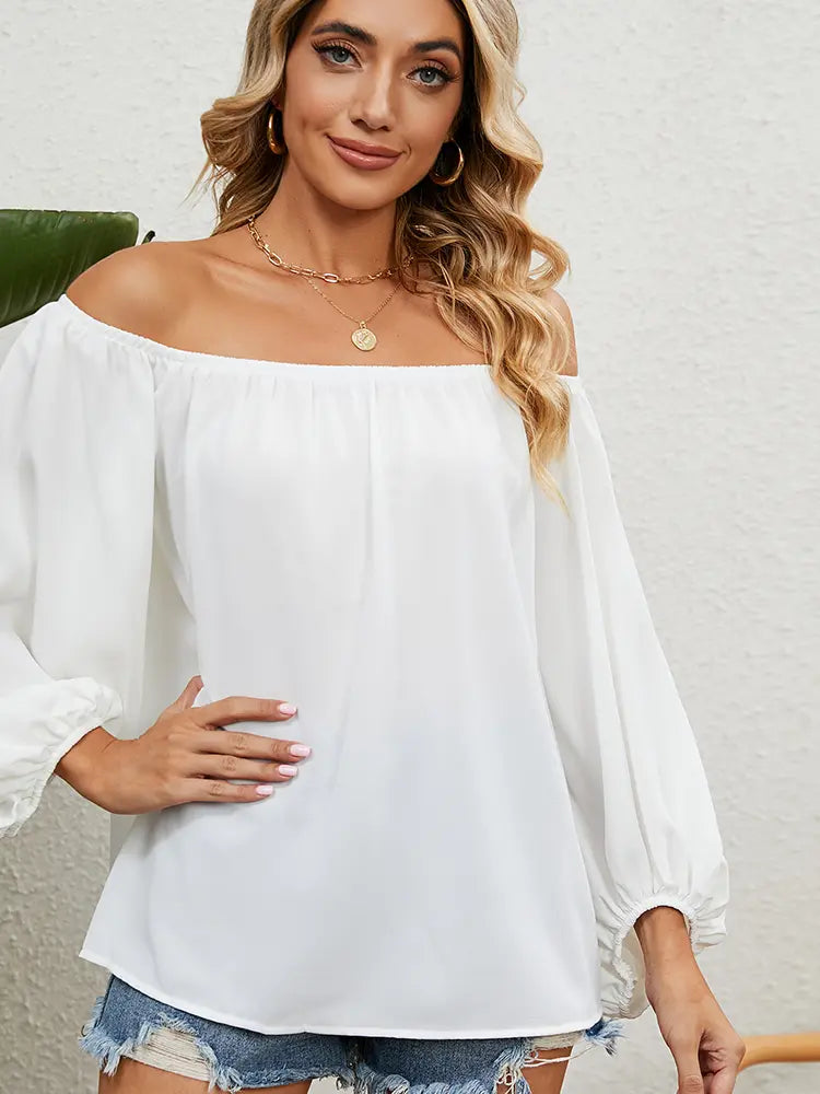 Variant image for Women Off The Shoulder Blouse White Chiffon | Elegant Style-16