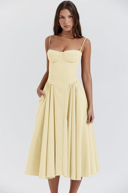 Women Chic Sleeveless Midi Sun Dress With Corset Fit | Tulum
