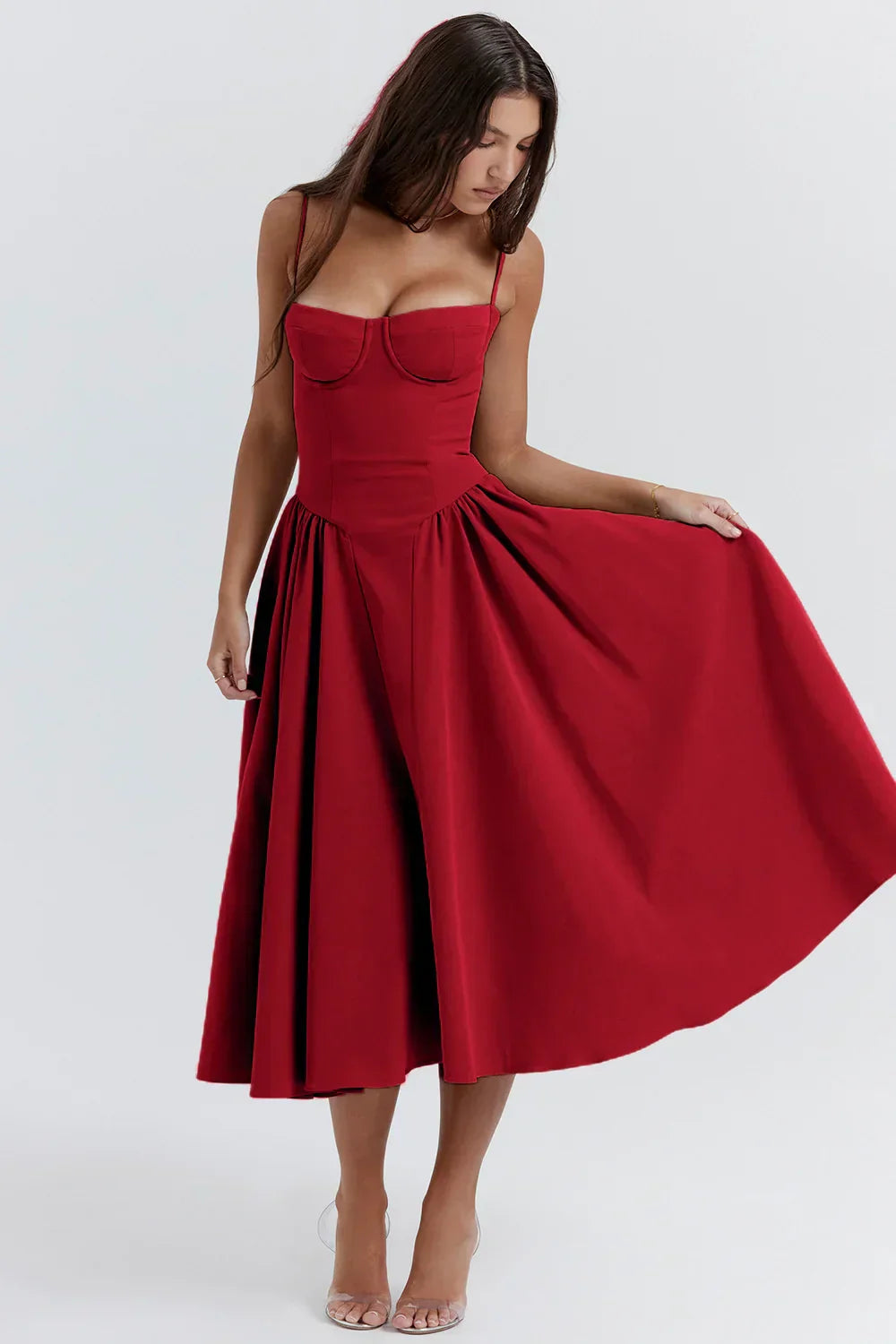 Women Chic Sleeveless Midi Sun Dress With Corset Fit | Tulum