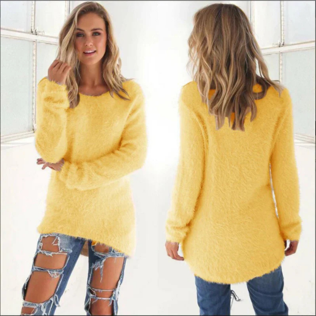 Women Fuzzy Longline Pullover | Quennie
