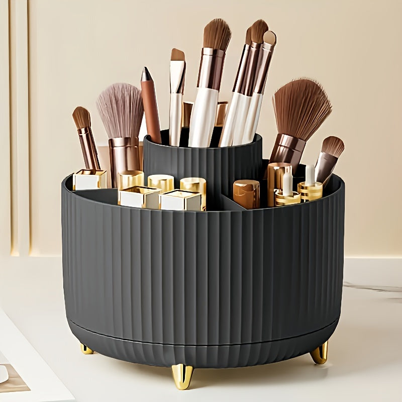 360° Rotating Makeup Organizer – Durable Plastic Cosmetic Organizer with 5 Compartments for Vanity and Brush Storage 0