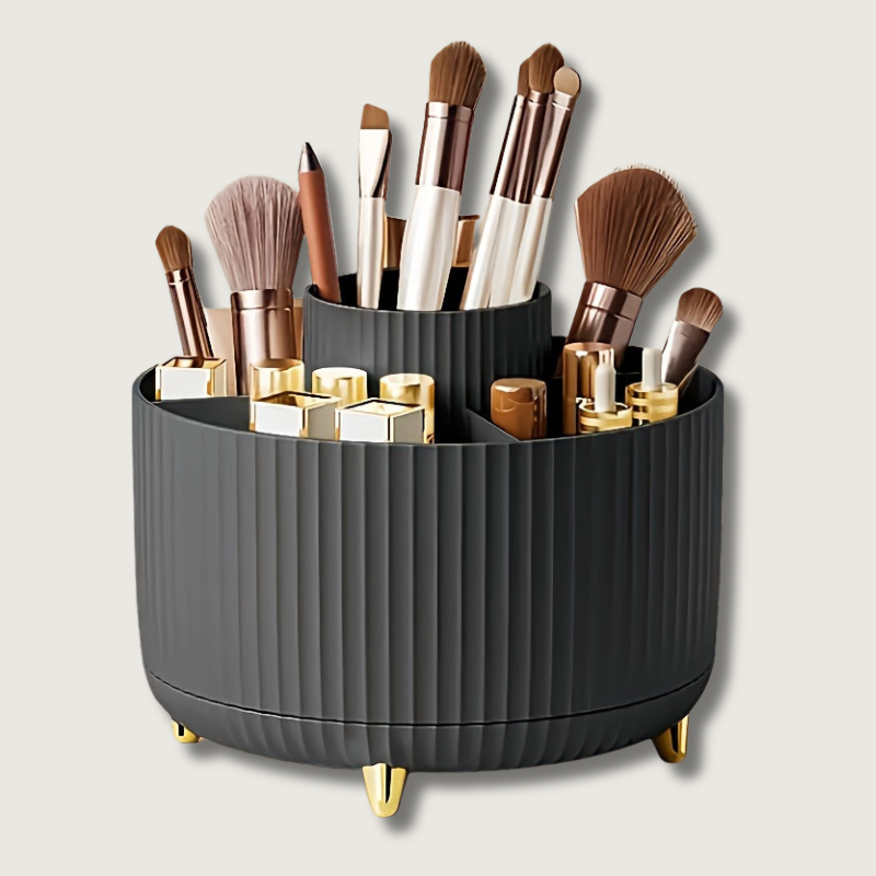 360° Rotating Makeup Organizer – Durable Plastic Cosmetic Organizer with 5 Compartments for Vanity and Brush Storage 1