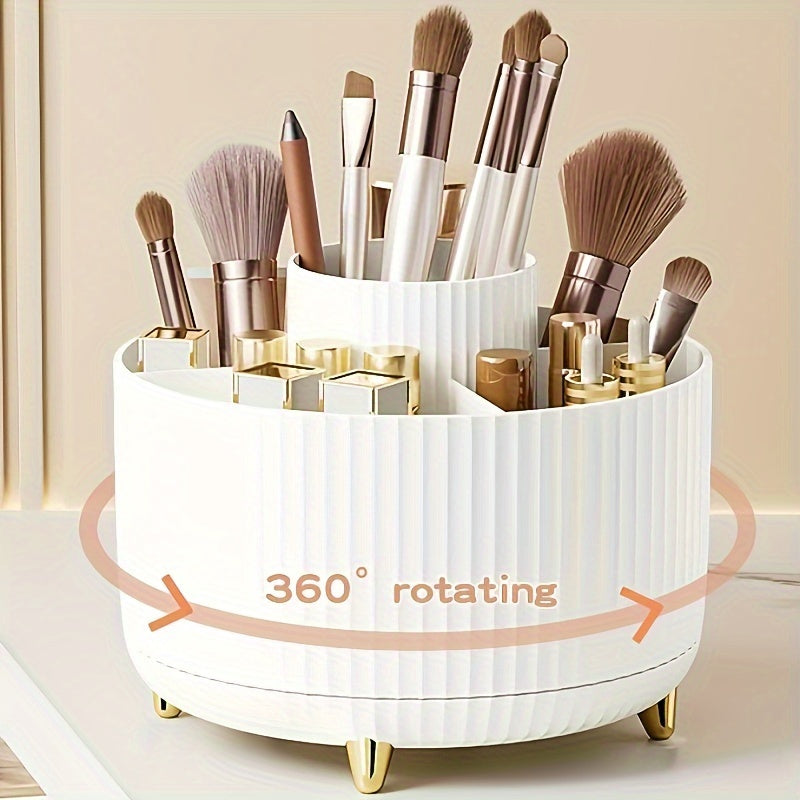 360° Rotating Makeup Organizer – Durable Plastic Cosmetic Organizer with 5 Compartments for Vanity and Brush Storage 2