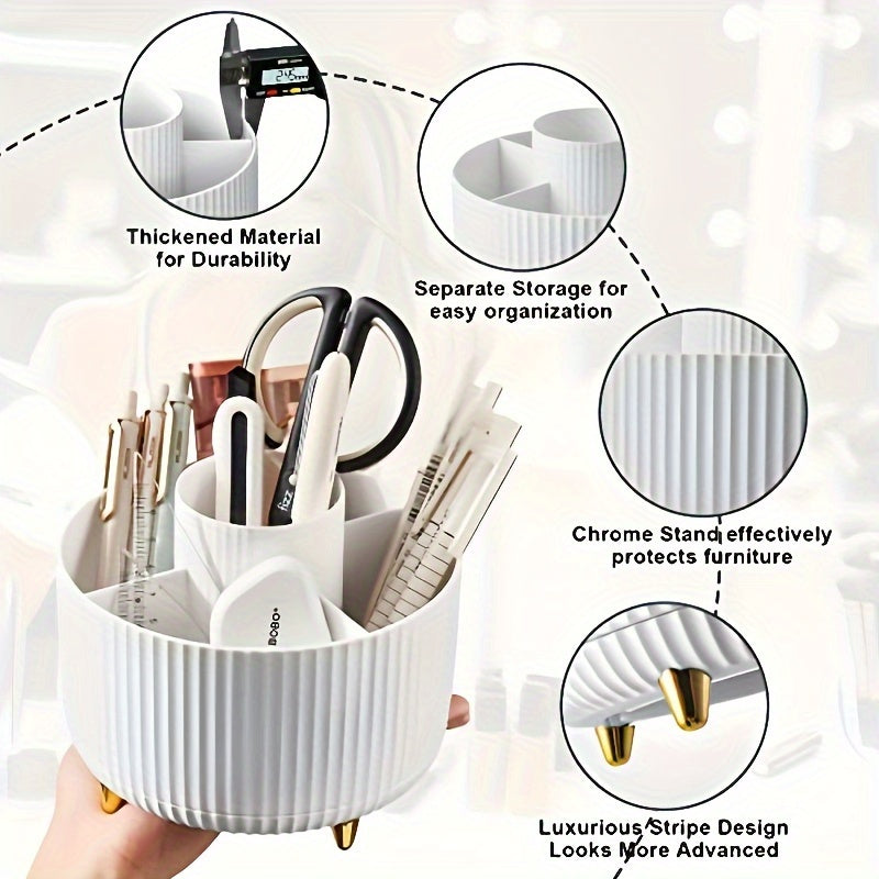 360° Rotating Makeup Organizer – Durable Plastic Cosmetic Organizer with 5 Compartments for Vanity and Brush Storage 3