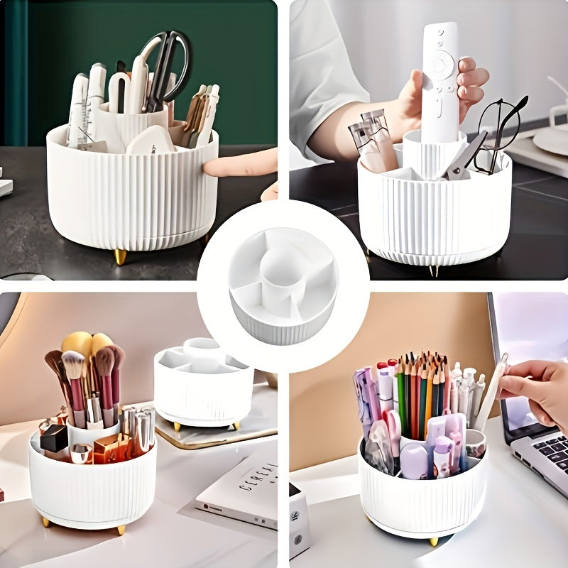 360° Rotating Makeup Organizer – Durable Plastic Cosmetic Organizer with 5 Compartments for Vanity and Brush Storage 4