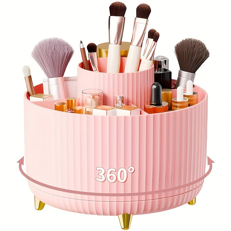 360° Rotating Makeup Organizer – Durable Plastic Cosmetic Organizer with 5 Compartments for Vanity and Brush Storage 5