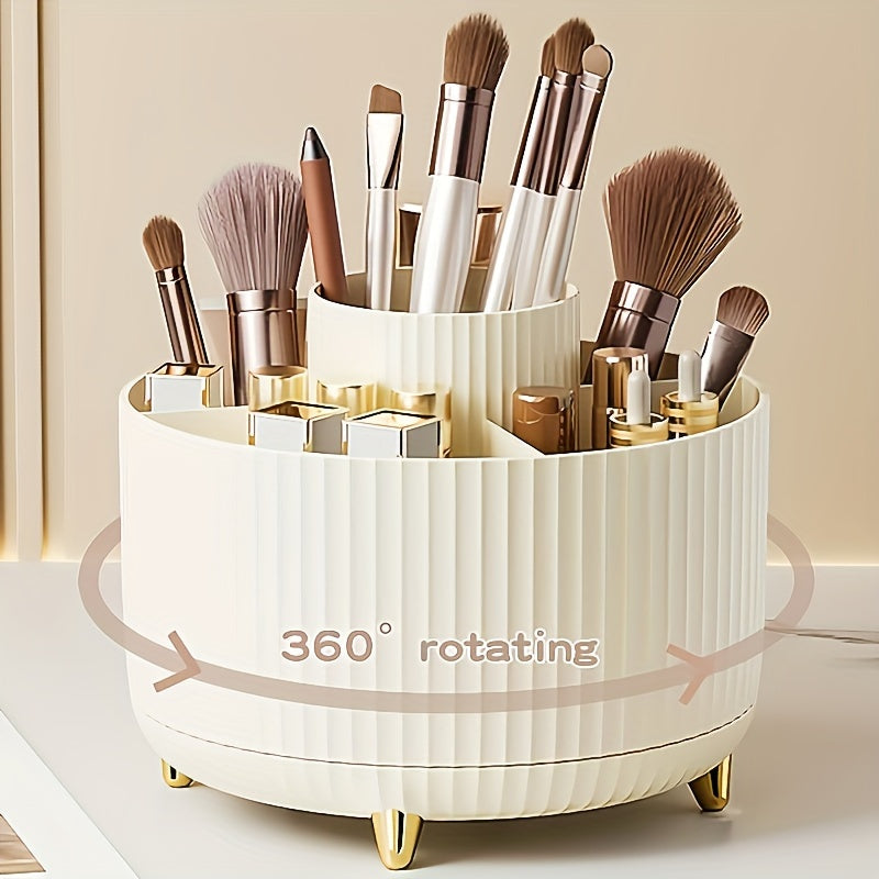 360° Rotating Makeup Organizer – Durable Plastic Cosmetic Organizer with 5 Compartments for Vanity and Brush Storage 6