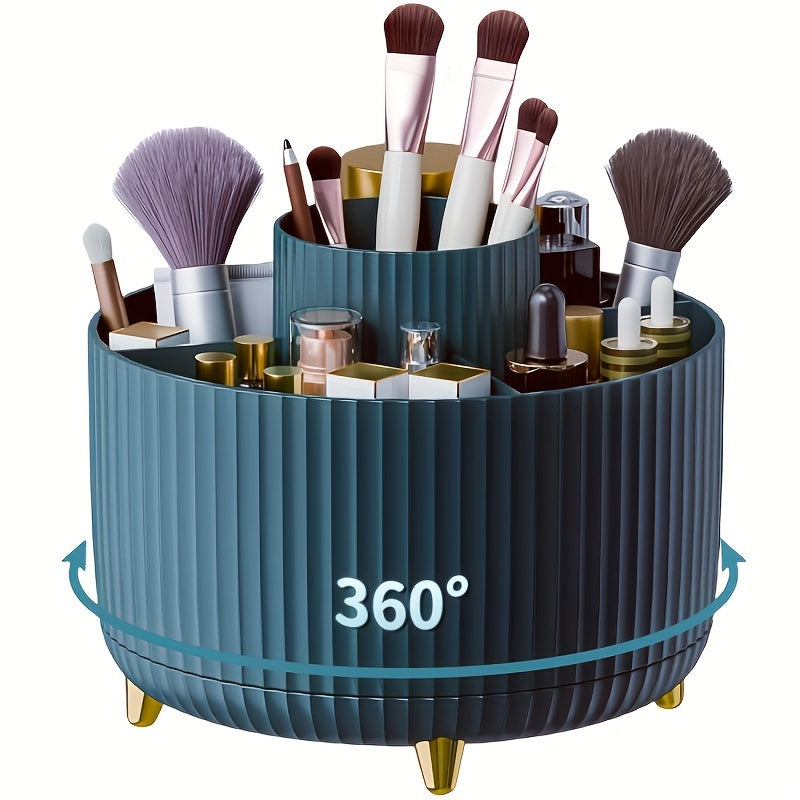 360° Rotating Makeup Organizer – Durable Plastic Cosmetic Organizer with 5 Compartments for Vanity and Brush Storage 8