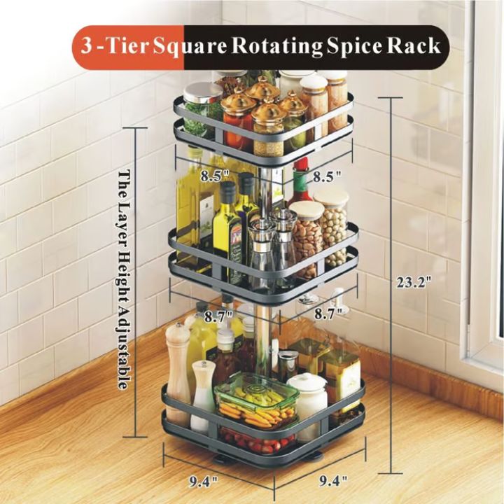 360° Rotating Spice Rack Organizer – Adjustable Kitchen Spice Storage Solution with Customizable Shelves 6