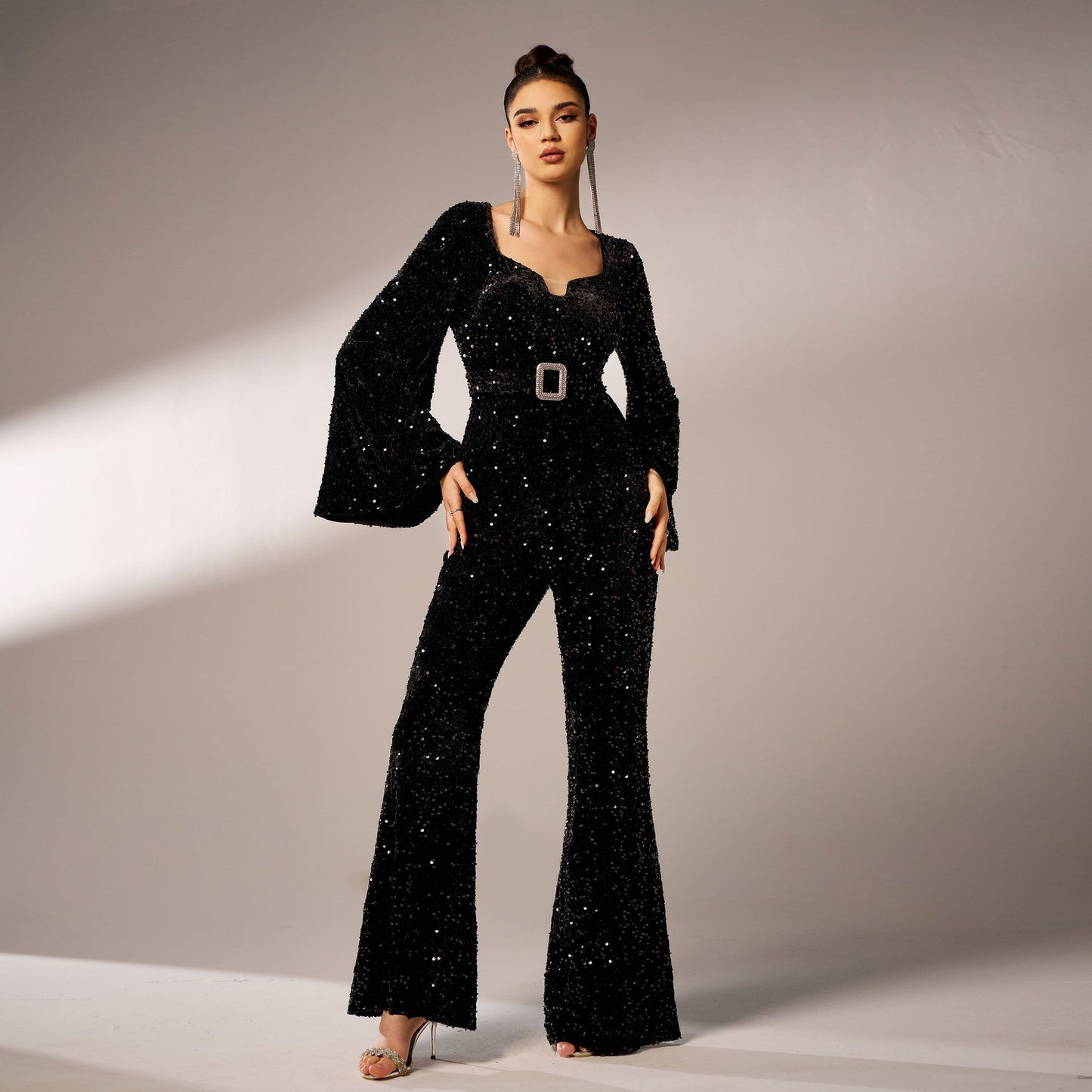 Women Sequin Jumpsuit Black Polyester | Elegant Night Out-5