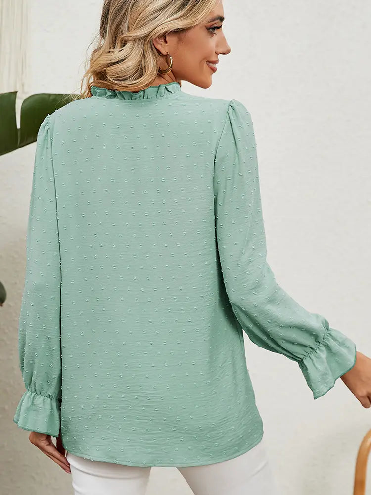 Women Chiffon Top Solid Color | Elegant Ruffle Design-3