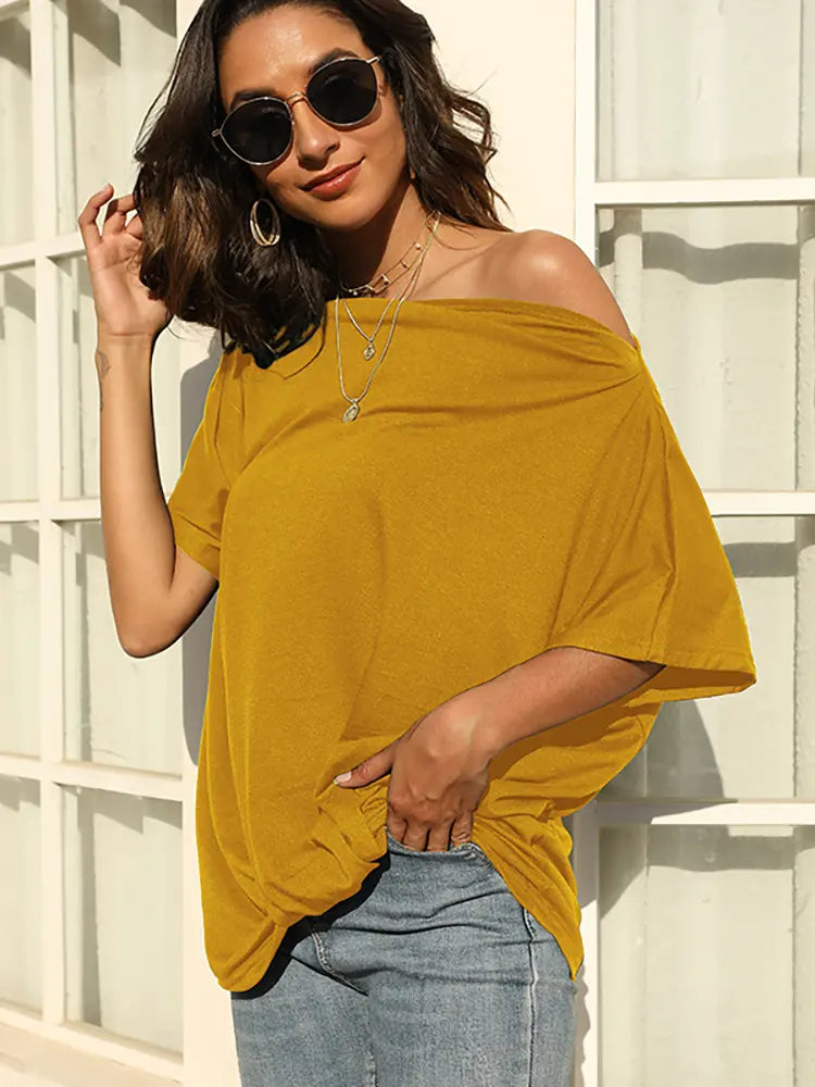 Women Off-Shoulder T-Shirt Solid Color Cotton | Bella-6