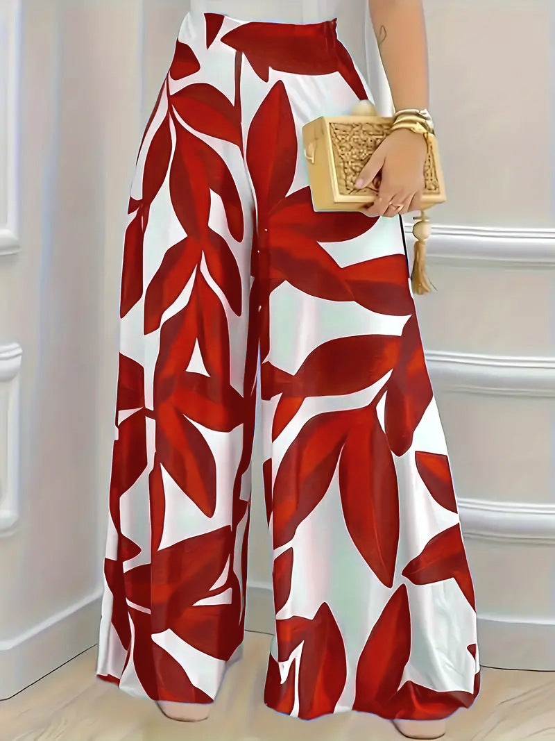 Variant image for Women Wide Leg Pants Red Polyester | Elegant Style-1