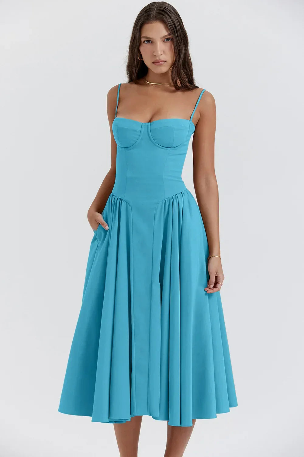 Women Chic Sleeveless Midi Sun Dress With Corset Fit | Tulum