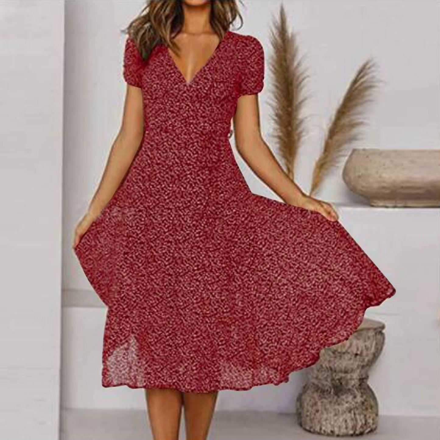 Women Short-Sleeve V-Neck Floral Swing Dress | Liora