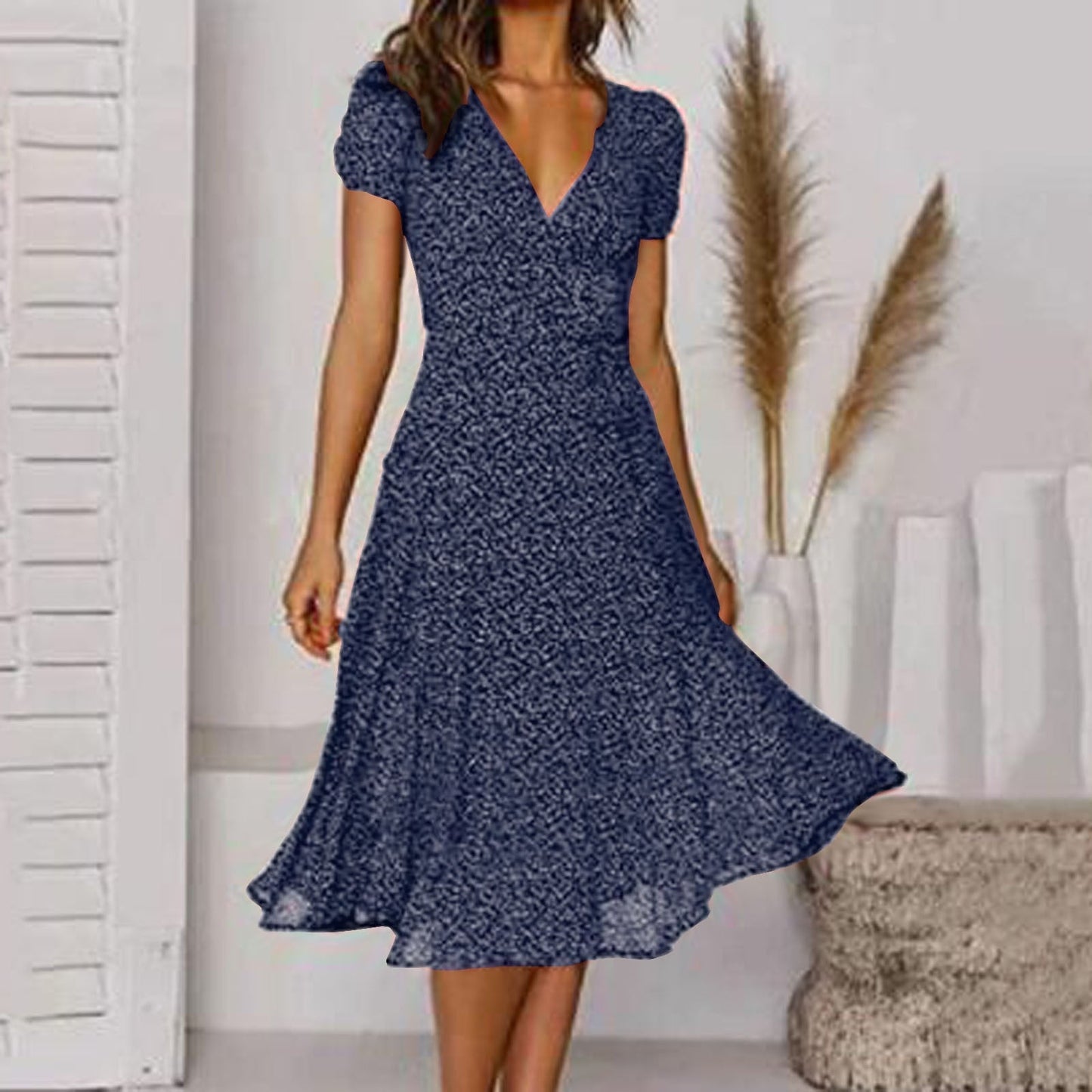 Women Short-Sleeve V-Neck Floral Swing Dress | Liora