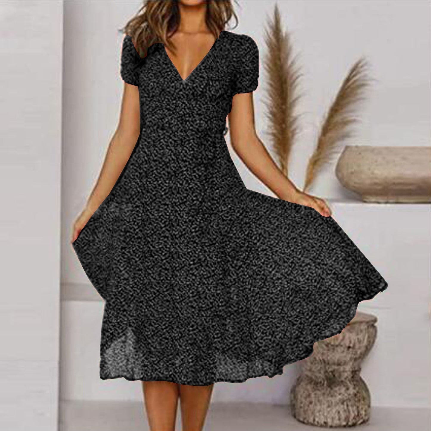 Women Short-Sleeve V-Neck Floral Swing Dress | Liora