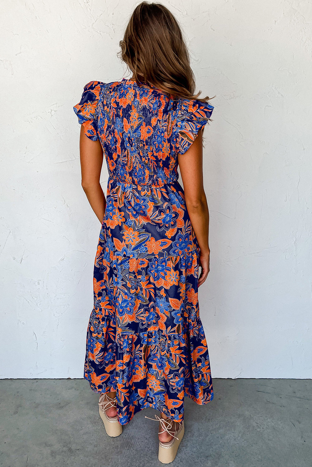 Women Floral Dress with V-neckline and Ruffles | Boho
