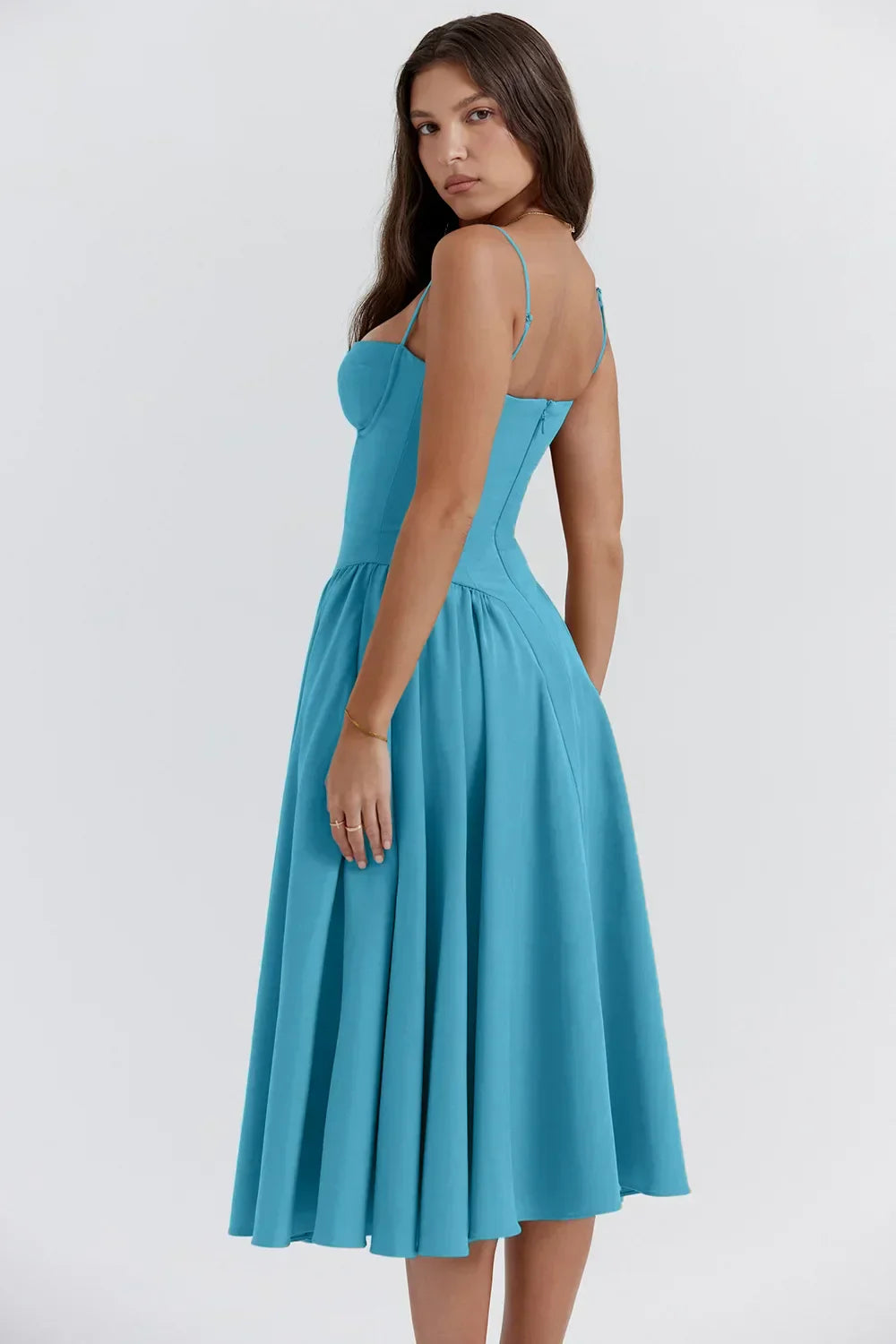 Women Chic Sleeveless Midi Sun Dress With Corset Fit | Tulum