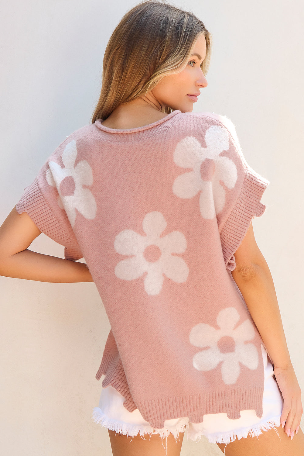 Women Sweater T-Shirt White Knit | Elegant Pearl Flower-2