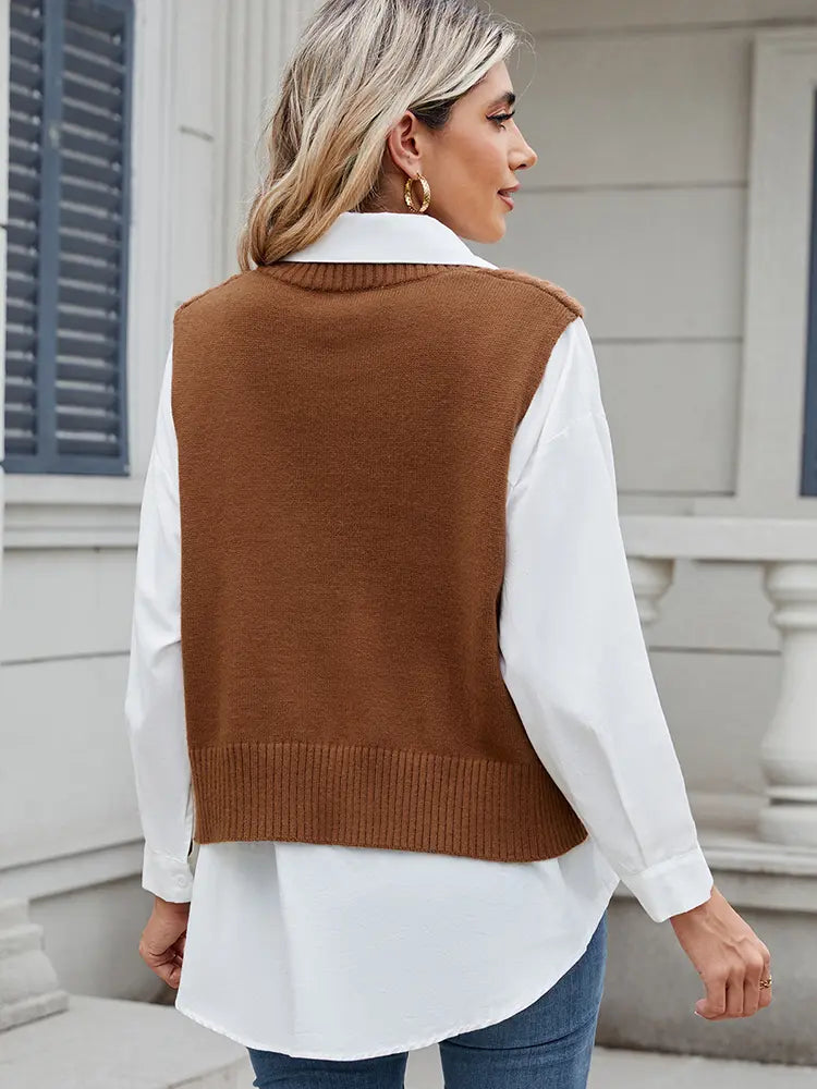 Women Vest Sweater Top Beige Knit | Sophia-3