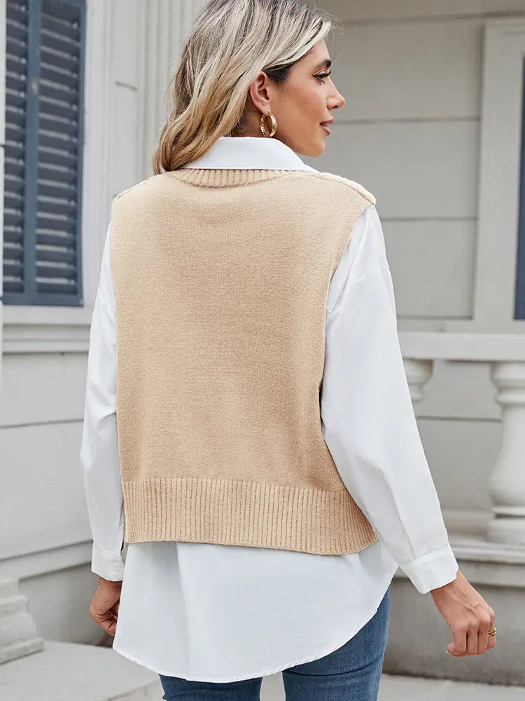 Women Vest Sweater Top Beige Knit | Sophia-6
