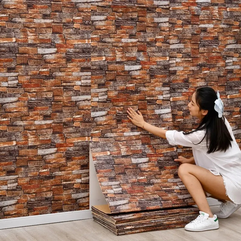 3D Foam Wall Decal - Waterproof Self-Adhesive Brick Wall Sticker Decor, 77x70cm for Home Interior Design 1