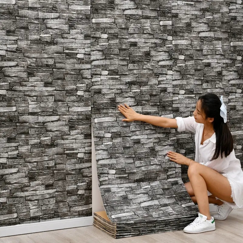 3D Foam Wall Decal - Waterproof Self-Adhesive Brick Wall Sticker Decor, 77x70cm for Home Interior Design 2