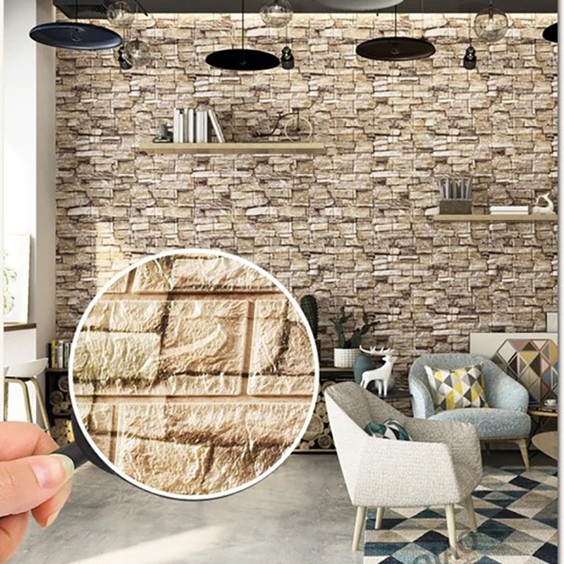 3D Foam Wall Decal - Waterproof Self-Adhesive Brick Wall Sticker Decor, 77x70cm for Home Interior Design 5