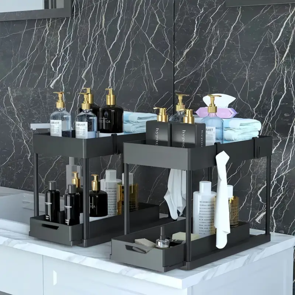 Under Sink Storage Organizer Set Black Plastic | Home Essentials 2