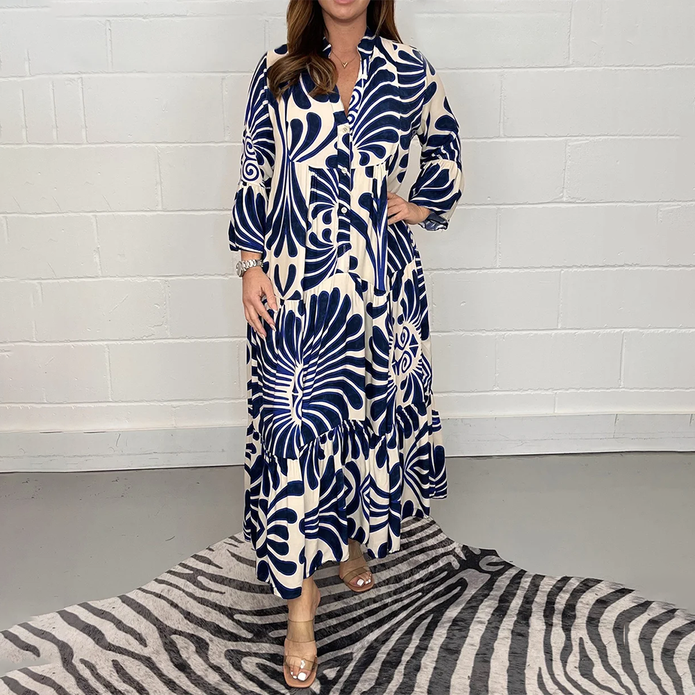 Women Printed Long Sleeve Tiered Maxi Dress | Yasmine