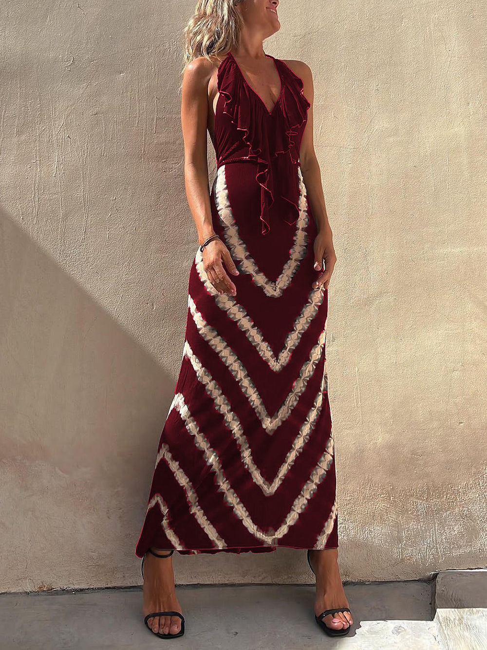Variant image for Women Ruffled Dress Geometric Wave Print | Nova-6