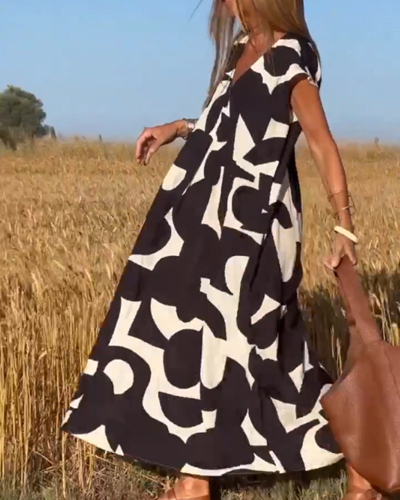 V-neck Printed Maxi Dress | Claire