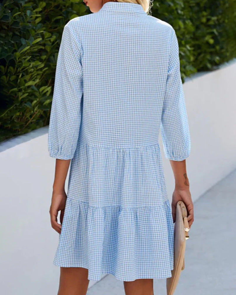 Women Gingham Button-Down Tiered Mini Dress | Masha