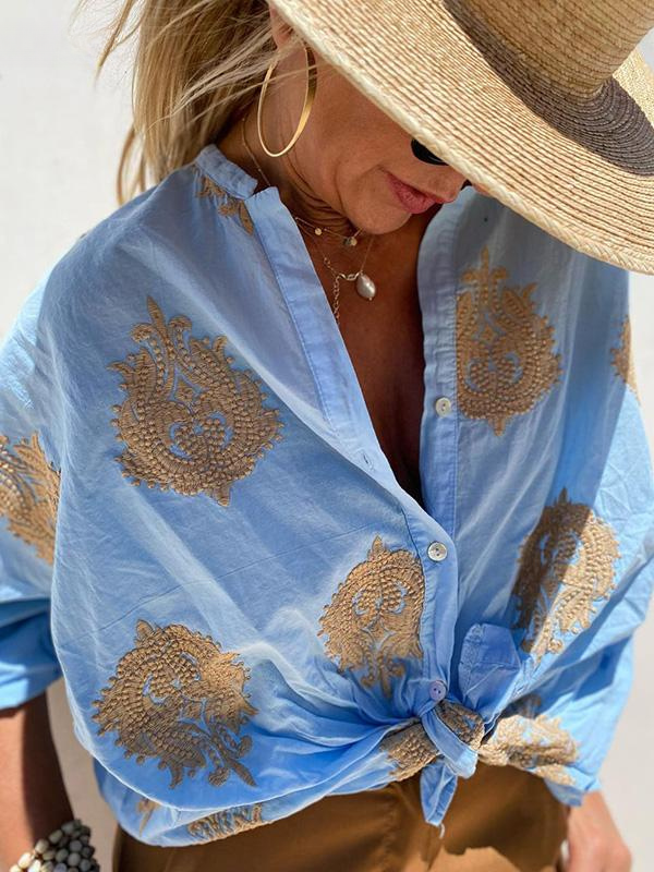 Women Embroidered Button-Up Shirt | Aimee