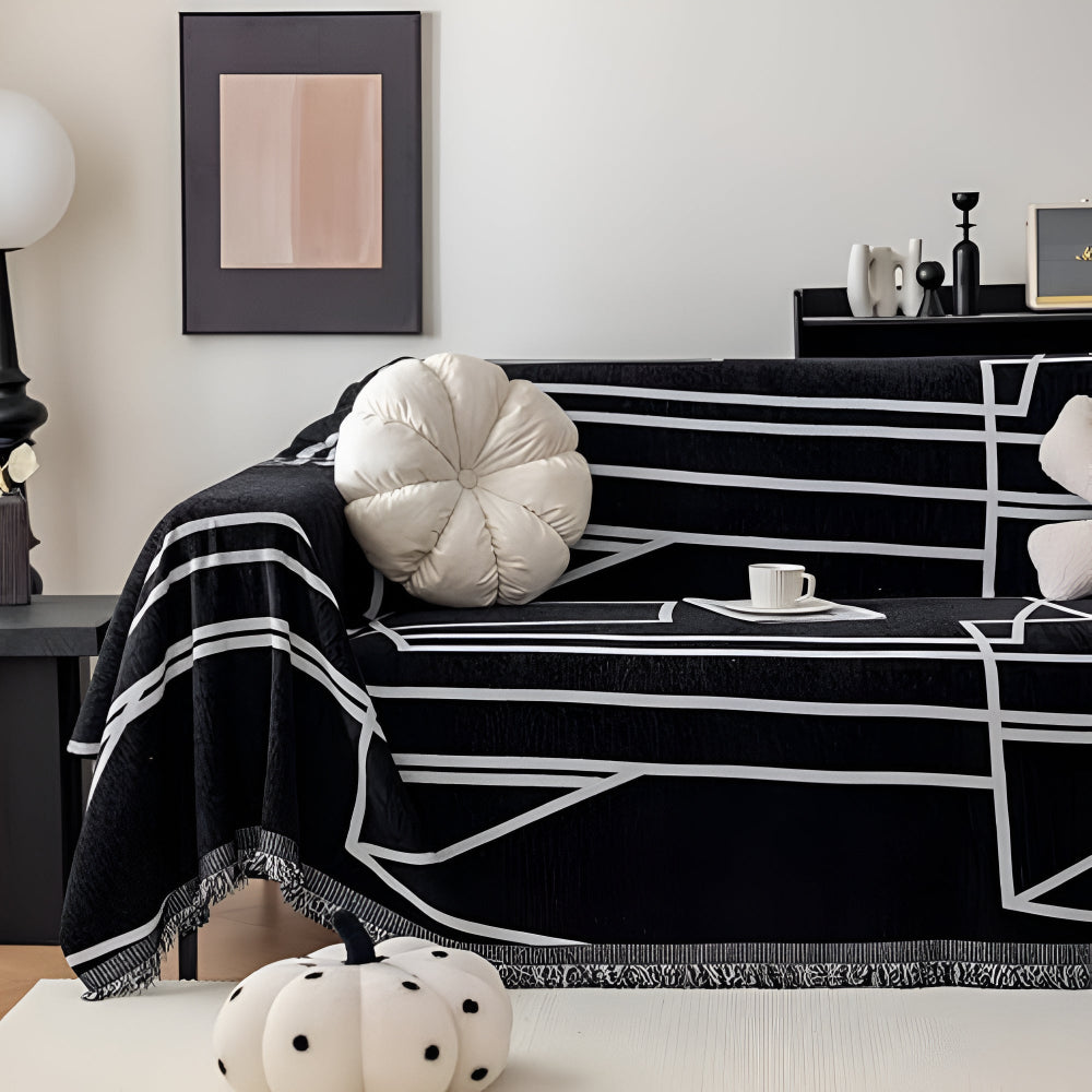 Sofa Cover Black and White Microfibre | Modern Abstract Design 3