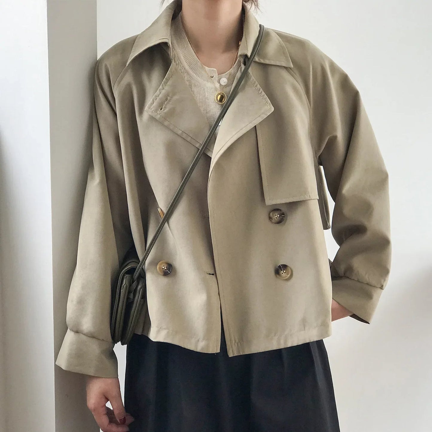 Women Cropped Double-Breasted Trench Coat | Czarina