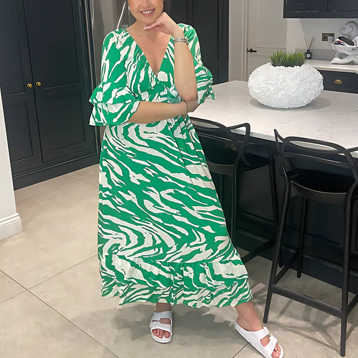 Women Wrap-Style Maxi Dress with Ruffled Sleeves | Mariana