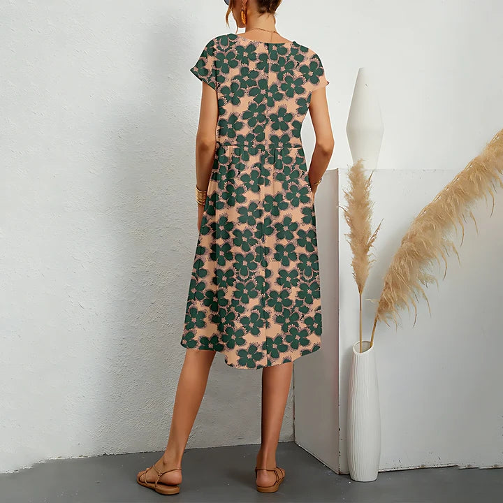 Women Floral Print Casual Midi Dress with Pockets | Layla