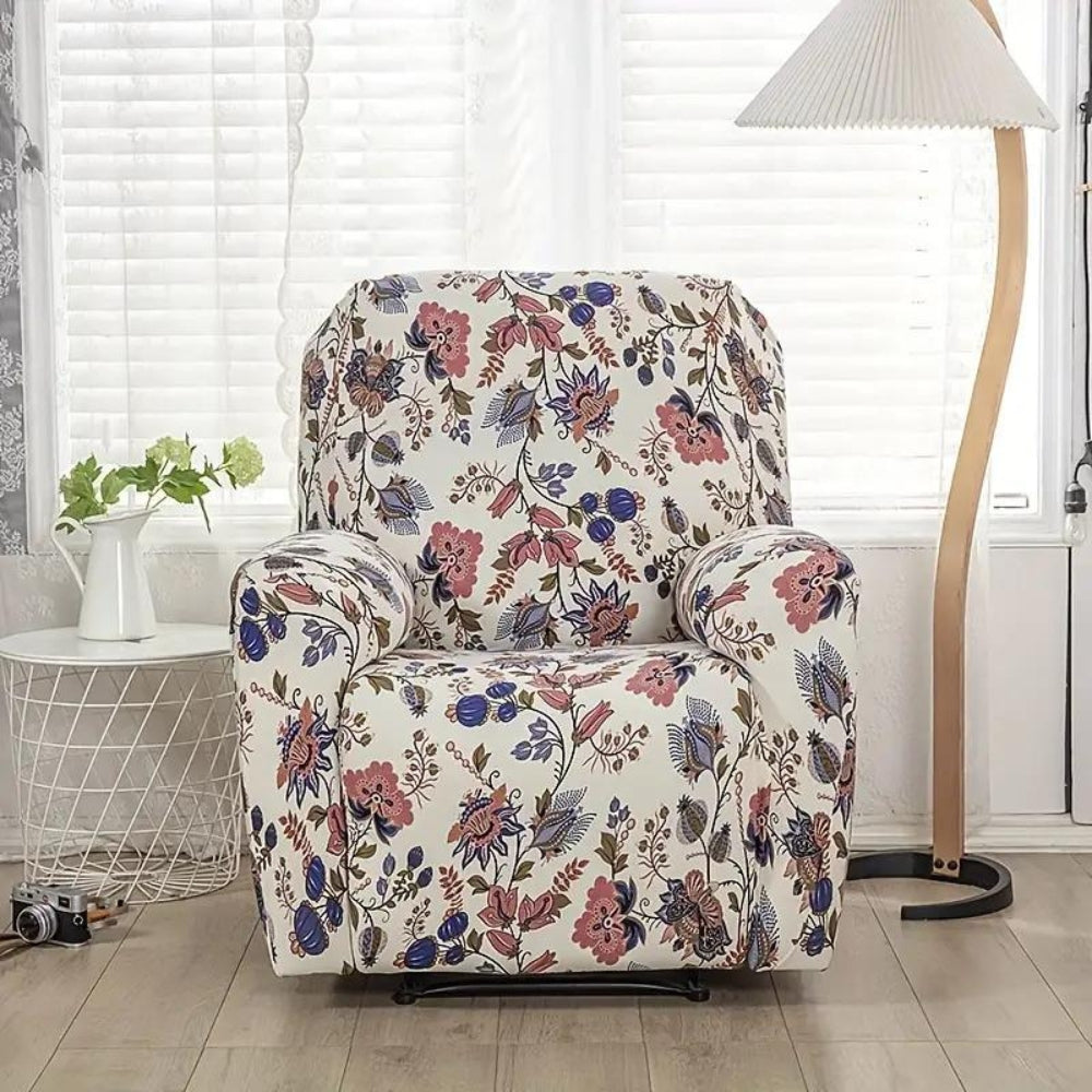 Recliner Sofa Cover Gray Stretch Fabric | Blossom 4