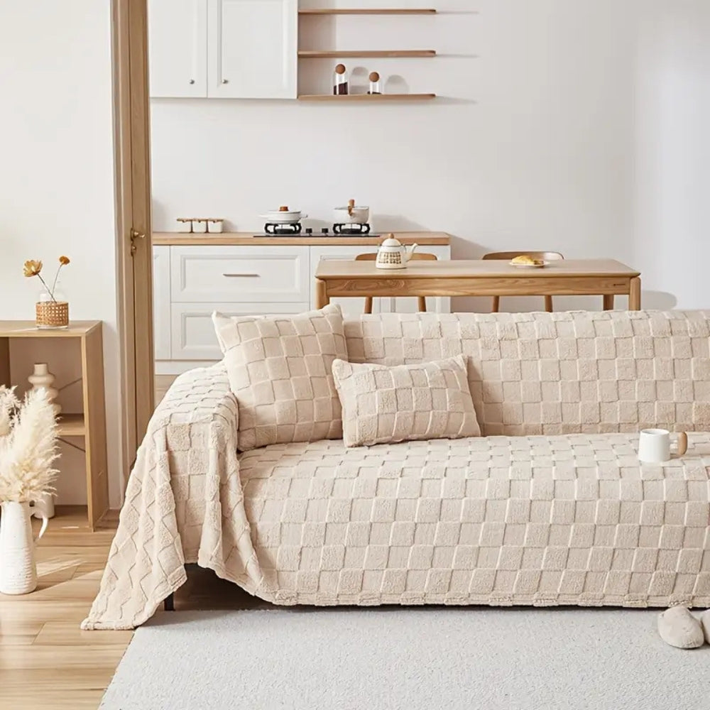 Sofa Cover Checkered Plush Velvet Non-Slip | Elegant Touch 6