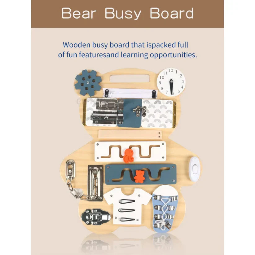 Toddler Montessori Busy Board Wooden Bear Educational Toy | Learning Fun-3